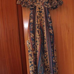 Vintage 70's blue cream maxi dress.  Big sleeves.