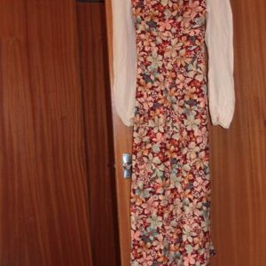 Vintage 70's rust / cream print maxi dress long sleeves