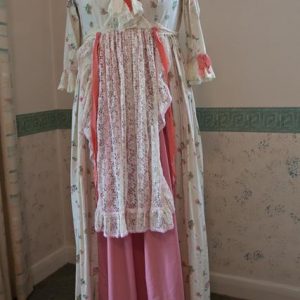 Cream pink Regency dress, shawl collar