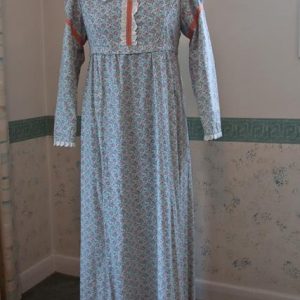 Blue floral peach edging Regency dress