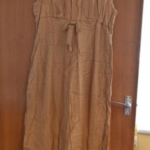 Long Gold evening dress with bow below bust