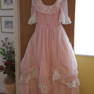 Peach ball  gown with white lace