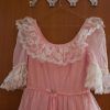 Peach ball  gown with white lace