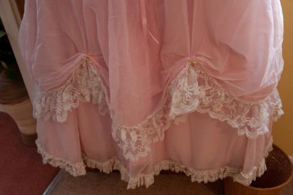 Peach ball  gown with white lace