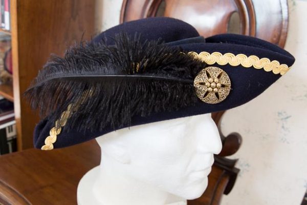 Tricorn hat navy with gold trim