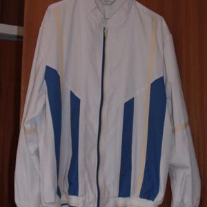 Casual bomber jacket white with blue and yellow stripes