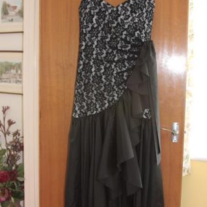 Long black/white ruched dress designer