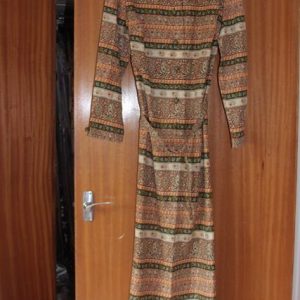 Orange/brown/green horizontal stripe dress