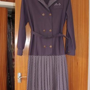 Mauve suit style dress pleated polka dot skirt