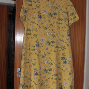 Yellow floral shift dress, short sleeved