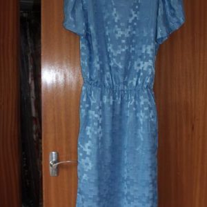 Blue short sleeved dress, elasticated waist, no belt