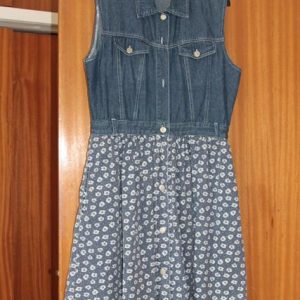 Denim blue patterned dress button through