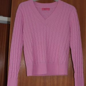 V neck pink cable jumper