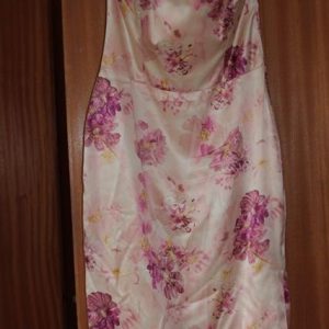 Short pink floral silk dress (strapless)