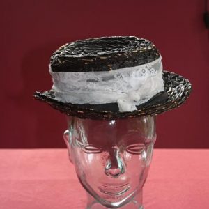 Black straw hat with white ribbon