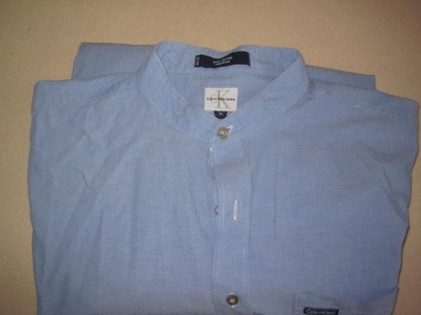 Light blue collarless shirt