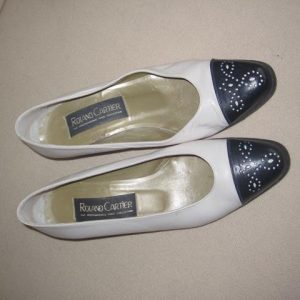 White / navy court shoes