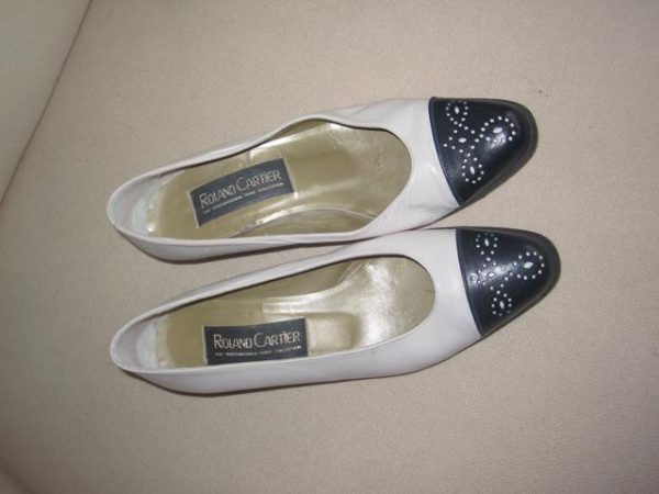 White / navy court shoes