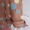 Beige spot dress with buckle belt, short sleeved