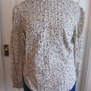 Blue/beige floral, high neck , long sleeves