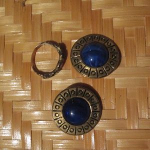 Blue & Gold Earrings & ring