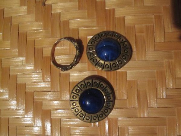Blue & Gold Earrings & ring
