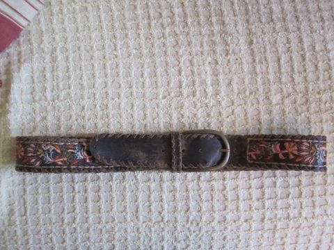 Brown patterned leather belt