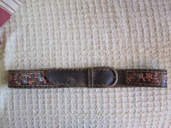 Brown patterned leather belt
