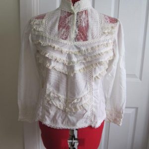 Beige blouse Victorian style, front fastening