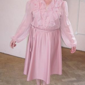 Pink ruffle front dress long sleeves