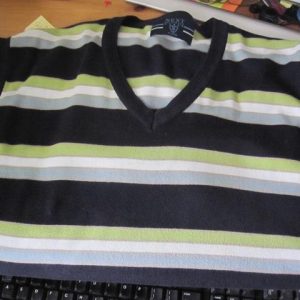 Navy, green, white striped tank top