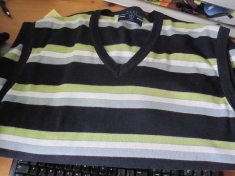Navy, green, white striped tank top