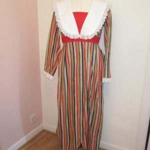 Titanic Edwardian dress, red, black and mustard stripes
