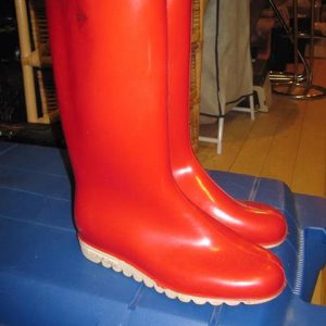 Red wellington boots