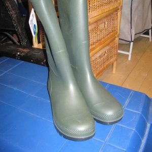 Green wellington boots