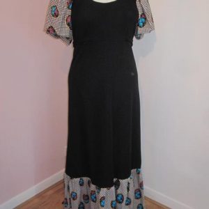 Black maxi dress with puffed short sleeves