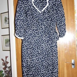 Navy polka dot dress long sleeves buckle belt (Richards)