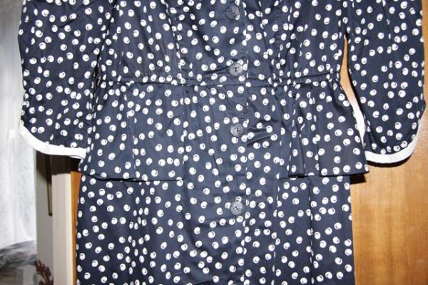 Navy polka dot dress long sleeves buckle belt (Richards)