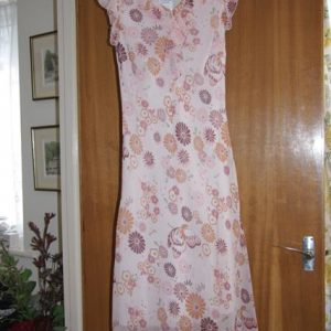 Pink floral summer dress, capped sleeves